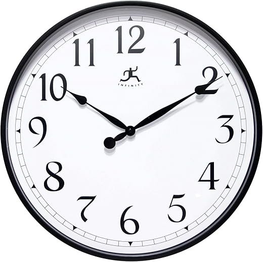 Infinity Instruments Officium 18 inch Plain Office Wall Clock Business Easy to Read Battery Operated (Black)