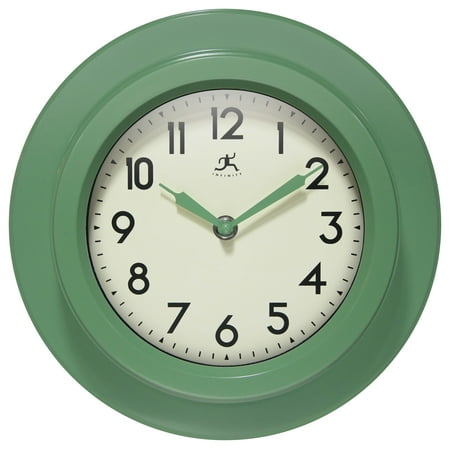 Infinity Instruments Retro Escape Plastic 9.75 Indoor Wall Clock with Silent Movement, Green