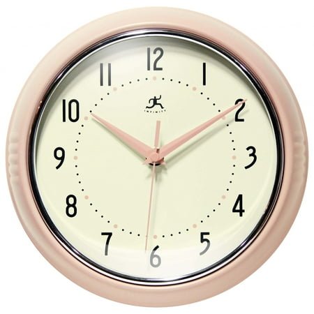 Infinity Instruments Retro Round Rose Blush Metal 9.5-inch Analog Wall Clock