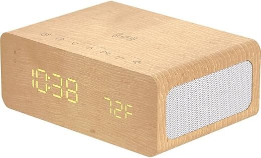 ION Audio Charge Time - 20W Bluetooth Speaker Clock with Qi Wireless Recharging, Built-in Microphone, Alarms and Dual USB Charge Ports (Renewed)