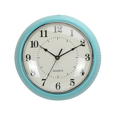 ionze Appliances Instruments Retro Round Turquoise Metal Analog Wall Clock Clock （Light Blue）