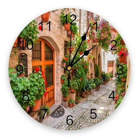 Italy Ancient Arch Garden Printed Wall Clock Modern Silent Clock Living Room Home Decor Wall Hanging Watch（14 Inch）