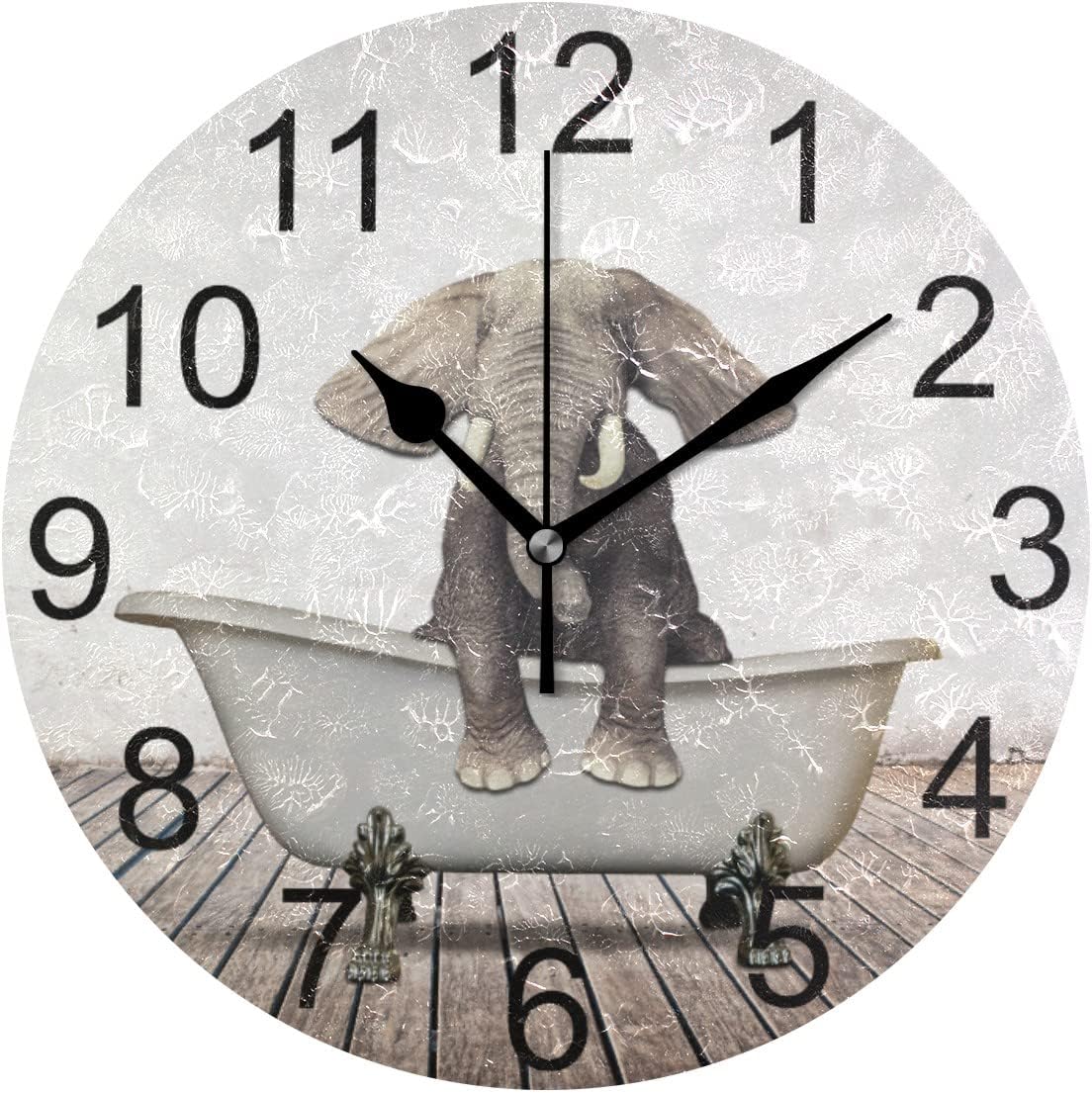 J JOYSAY Bathroom Wall Clock Silent Non Ticking Wall Clock Decorative Battery Operated Rustic Bathtub Elephant Clock for Bathroom Home Office Bedroom Kitchen Art Clock, 9.8 Inch