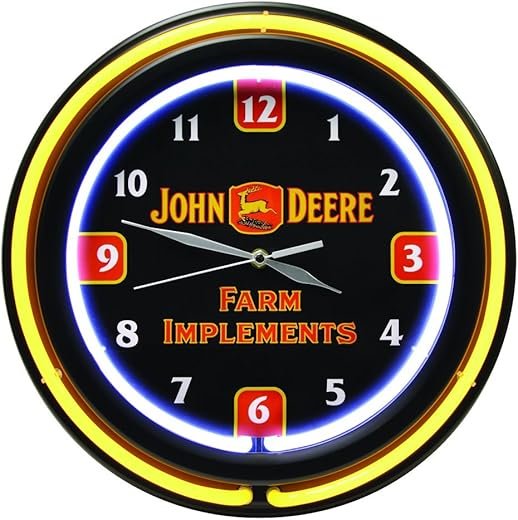 John Deere 14-1/2 Inch Double Neon Clock - Farm Implements Theme