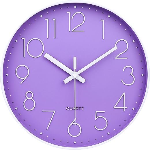 jomparis Purple Wall Clock 12 Inches Silent Quartz Wall Clock for Bedroom,Home,Living Room