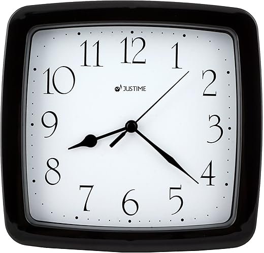 JUSTIME 8.5-inch Quality Square Water Resistant Quartz Wall Clock Water Resistant Special for Small Space, Office, Boats, RV (W40508 Black)