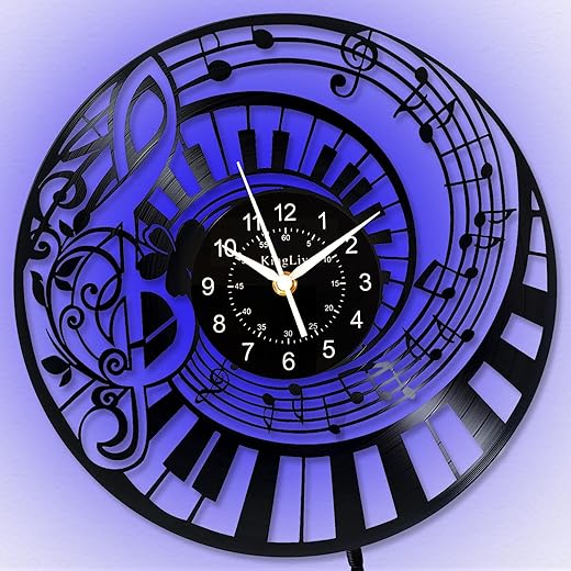 KingLive Music Clock, 12 inch Vinyl Record Wall Clock with Light, Creative Gifts for Piano and Music Lovers, Music Art Wall, LED Wall Clock for Living Room Classroom Kitchen Decor