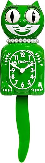 Kit-Cat Clock Limited Edition CLASSIC GREEN LADY - Cat Clock with Moving Eyes and Tail, Battery Operated Wall Clock, Made in USA, Modern Clock