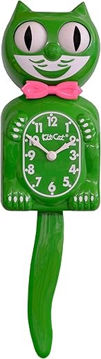 Kit Cat Klock Green Hot Pink Bow Tie and Green Tail Clock, BC-99