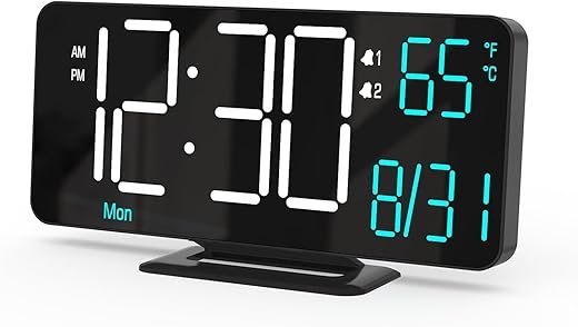 KOSUMOSU Digital Clock for Bedroom 6.7in Small Digital Alarm Clock Black, Dimming, 12/24h, Date, Day of Week, Temp, Desk Clock for Classroom, LED Clock for Living Room, Digital Calendar