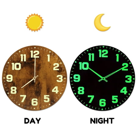 Kyoffiie 12 Luminous Wooden Glow in The Dark Indoor Decorative Wall Clock