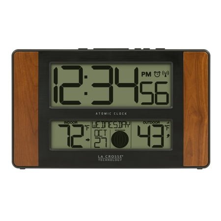 La Crosse Technology 513-1417CH Atomic Digital Clock with Temperature and Moon Phase, Cherry finish