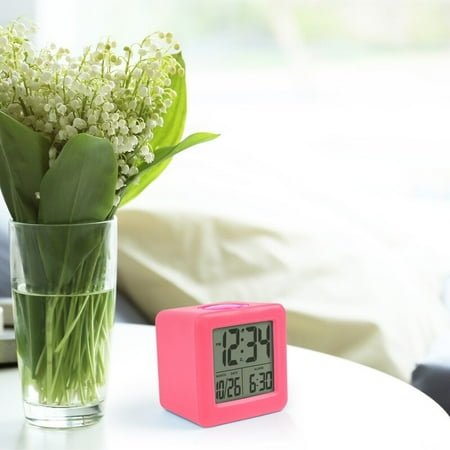 La Crosse Technology Equity by La Crosse Pink Soft Cube LCD Alarm Clock with Smart Light