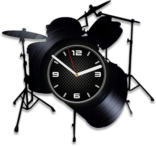 Large Musical Instruments Vinyl Record Wall Clock, 12 inch, Black, Unisex