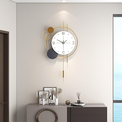 Large Wall Clock for Living Room Decor, Modern Decorative Metal Gold Wall Clock for Bedroom Kitchen Office, 25 Inch Big Silent Wood Wall Clock Battery Operated Non Ticking Clock Wall Decor