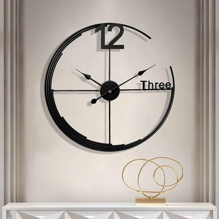 Large Wall Clock, Metal Retro Minimalist Modern Clock, Round Silent Non-Ticking Battery Operated Wall Clocks for Living Room / Home /Kitchen /Bedroom /Office/School Decor (Black, 24 Inch)