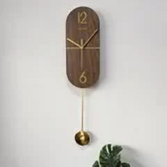 Large Wooden Wall Clock Swingable Modern Design Nordic Simple Style Walnut Wood Hanging Clocks Pendulum Wall Watch Home Decor (WHITE)