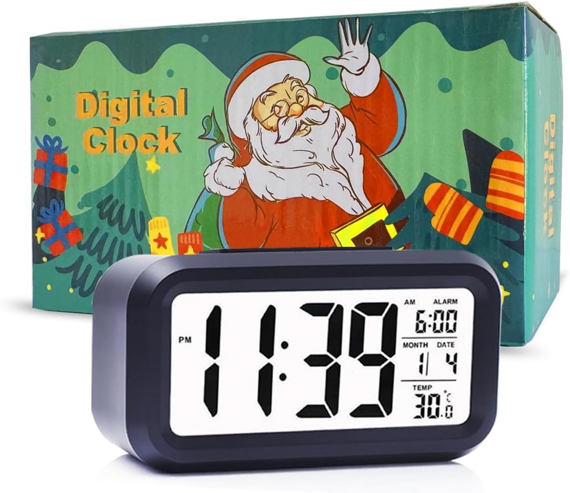 LCD Digital Alarm Clock,Clock for Bedroom,Home,Office,Digital Clock with Temperature Display,Battery Powered Digital Alarm Clock for Kids,Elder (Black)