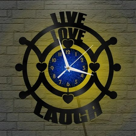 Live Love Laugh 12 Inch Vinyl Record Wall Clock - Silent, Creative, and Unique Clock for Living Room, Entryway, or Bedroom Decor - Perfect Gift Idea(12 inchs B with LED)