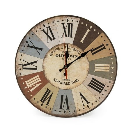 LOHAS Home 12 Inch Silent Vintage Design Wooden Round Wall Clock, Arabic Numerals,Vintage Rustic Shabby Chic Style,Wooden Round Home Decoration Wall Clock (Cafe & Flower)