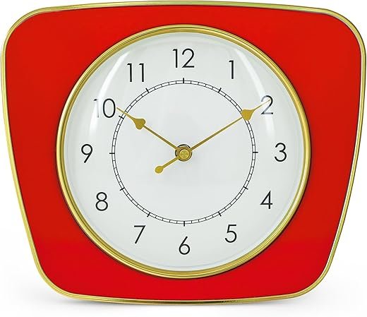 LOMANDA 9 Inch Retro Wall Clock, Mid Century Decorative Wall Clock for Kitchen Office Bedroom(Red)