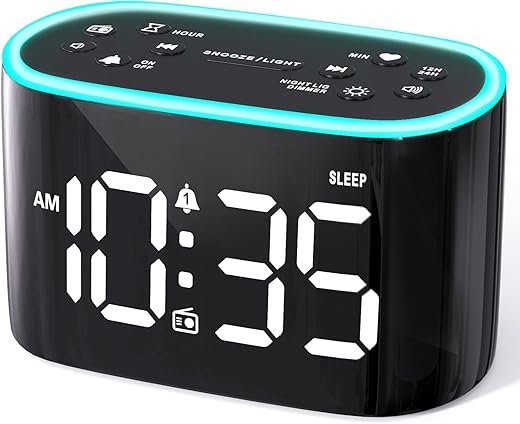 Loud Alarm Clock Radio for Heavy Sleepers, 7 Color Night Light, Easy to Set, 0-100% Dimmer, 3 Sound Adjustable Volume, FM Radio w/Sleep Timer, USB Charger, Digital Alarm Clock Radio for Bedroom