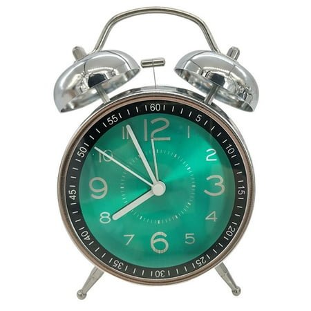 Loud Mechanical Double Bell Alarm Clock with Night Light, Green Color, Vintage Bedroom Decor Clock with Dual Bell and Night Light