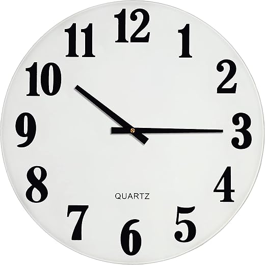 Lulu Decor, 22 Slim Wall Clock with Modern White Glass Dial and Arabic Numbers (Battery Operated)