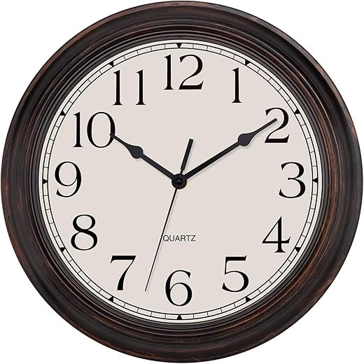 Lumuasky 12 Inch Wall Clocks Battery Operated Silent Non-Ticking Wall Clock Vintage Retro Rustic Style Decorative for Living Room Kitchen (Bronze)