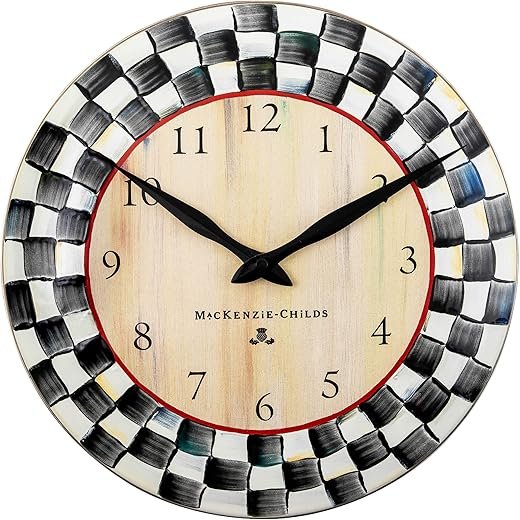 MACKENZIE-CHILDS Wall Clock, Decorative Clock for Kitchen and Living Room, Black-and-White Courtly Check