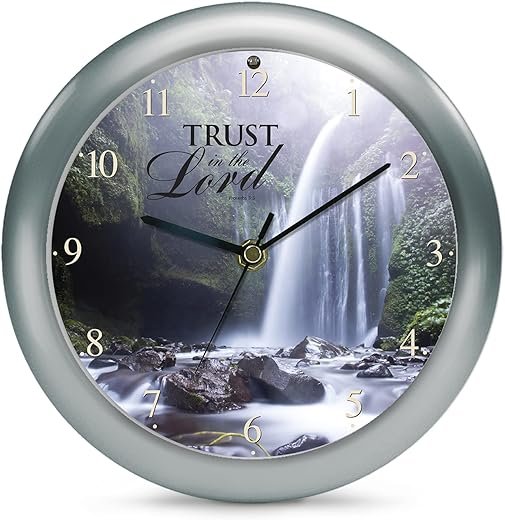 Mark Feldstein & Associates Inspirational Waterfall Trust Silver Tone 8 inch Three Hymn Sound Clock