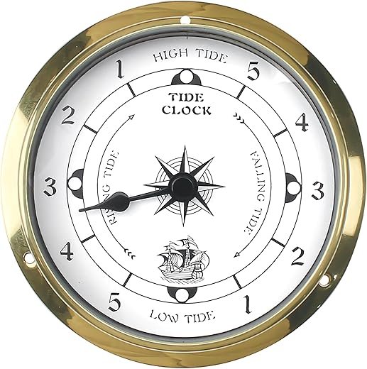 Marsrut 4.5 Inch Nautical Wall Clock, Brass Tide Clocks with High Tide Low Tide for East Coast Boat Using Beach Ocean Activities Wall Hanging Fishing Tides Weather Station