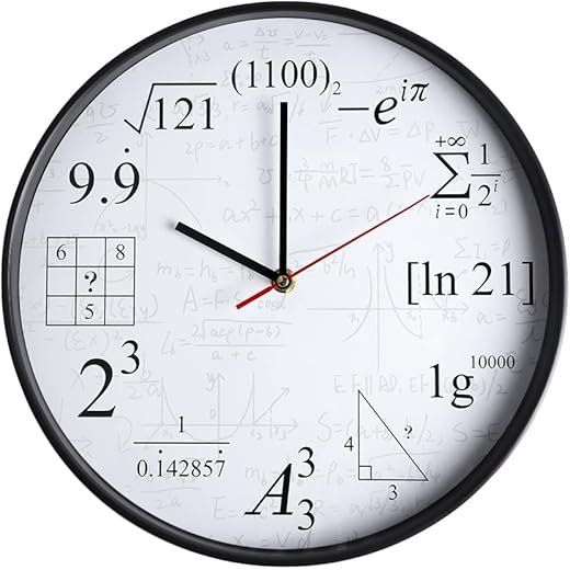 Math Wall Clock Mathematical Equations,Silent No Ticking 12Inch Quartz Battery Operated Round Modern Home Office Classroom Decor