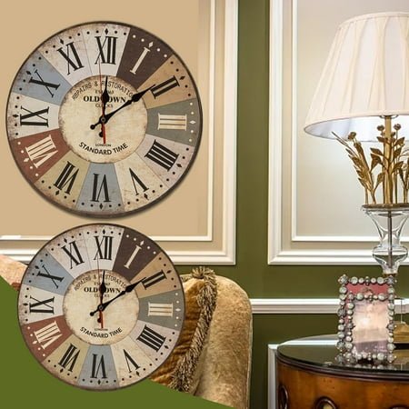 Meiiso Discounted Stock! Retro Clock, 12 Inch Silent Vintage Design Wooden Round Wall Clock Arabic Numerals Vintage Rustic Shabby Chic Wooden Round Home Decoration Wall Clock, 12.09*12.09*1.95In