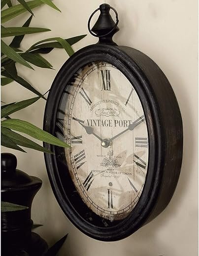 Metal Wall Clock (Set of 2) Black Farmhouse Oval Iron Antique Roman Numeral Display