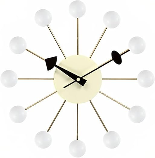 Mid Century Wall Clock -Replica George Nelson Ball Clock for Retro Modern Decor (13") (White)