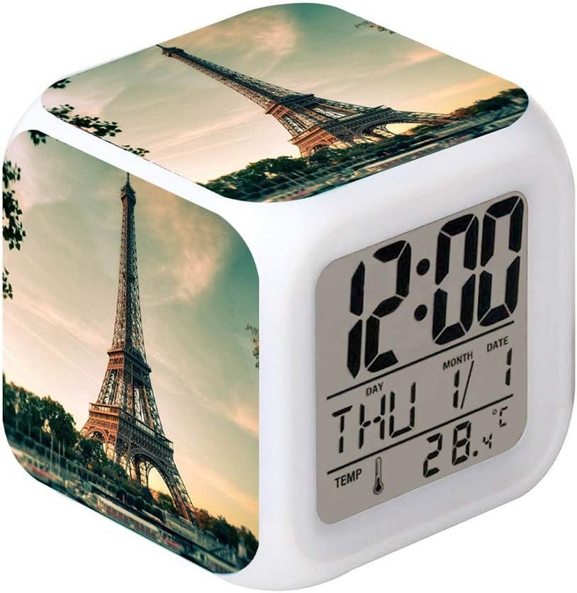 MINZEN LED Alarm Clock Eiffel Tower Desk Table Glowing Electronic Colorful Digital Clock for Girl Boy Kids Children Bedroom Toy Birthday Present Gift