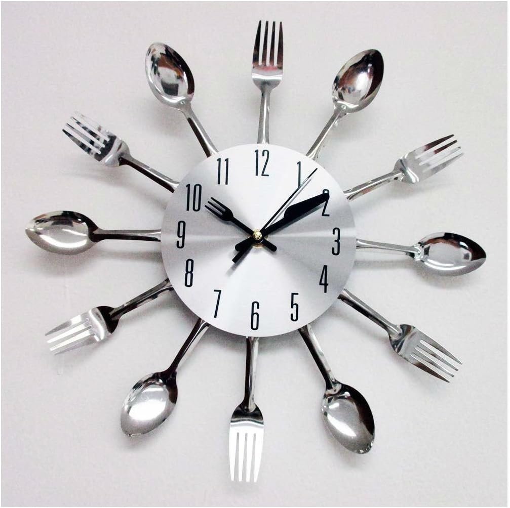 Modern Design Silver Cutlery Kitchen Utensil Clock Spoon Fork Knife Bendable New