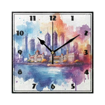 Mumbai City Skyline Wall Clock 7.78 Non-Ticking Silent Battery Operated for Home Bedroom Office Kitchen Living Room