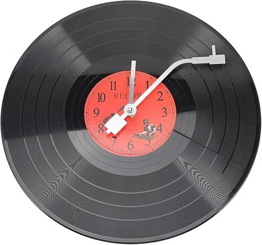 Music Vinyl Record Clock 12Inches Classic Musical Vinyl Record Clocks with Record Needle Decorative Wall Clock for Walls Living Room Decor (Black&Red) Silent Quartz Movement