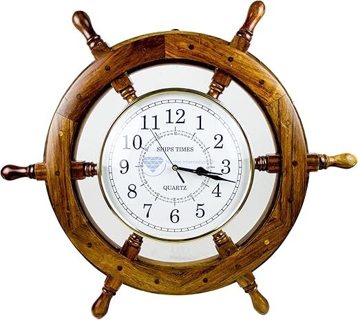 Nagina International Time's Wall Clock | Nautical Pirate's Ship Wheel | Premium Craft Gift (12 Inches)