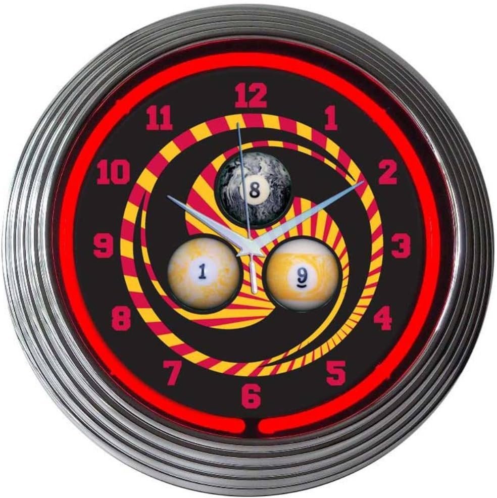 Neonetics Bar and Game Room Billiard 1,8,9 Neon Wall Clock, 15-Inch