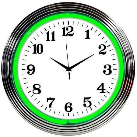 Neonetics Bar and Game Room Neon Alphanumeric Wall Clock with Green Neon and Chrome Rim, 15-Inch