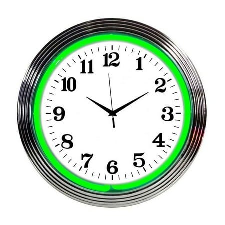 Neonetics Home Indoor Restaurant Kitchen Decorative Chrome Green Standard Neon Wall Clock