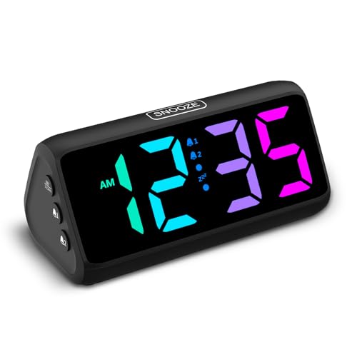 Netzu Loud Alarm Clock for Heavy Sleepers, RGB Alarm Clocks for Bedrooms Seniors Kids, Plug in Digital Clock with 5 Dimmers, 2 Alarms, 4 Volumes and Snooze