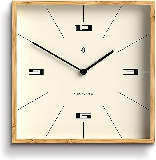 NEWGATE® Fiji Wall Clock in Bamboo - Medium Wall Clocks - Square Clock - Kitchen Clock - Modern Wall Clock - Clocks for Living Room - Office Clock - Scandi Style - Hovercraft Dial