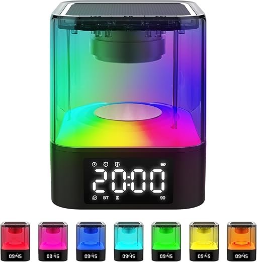 Night Light Bluetooth Speaker, Multi-Functional Dual Alarm Clock, MP3 Player, Touch Sensor Bedside Lamp, 48 RGB Color Changing, Gifts for 10 11 12 13 14 Year Old Teenage Boys Girls