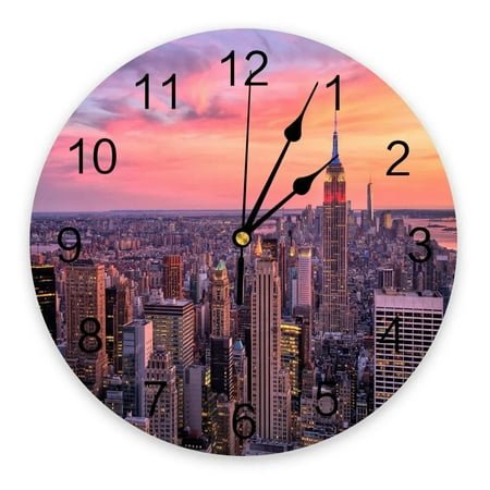 Night Panorama City Chicago Wall Clocks Home Decoration Silent Round Wall Watches for Home Living Room Kitchen Wall Decor（10 Inch）