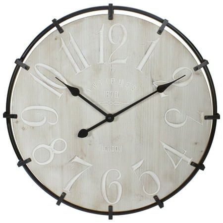 Northlight Country Rustic Metal and Wood Round Wall Clock - 23.5 - Black