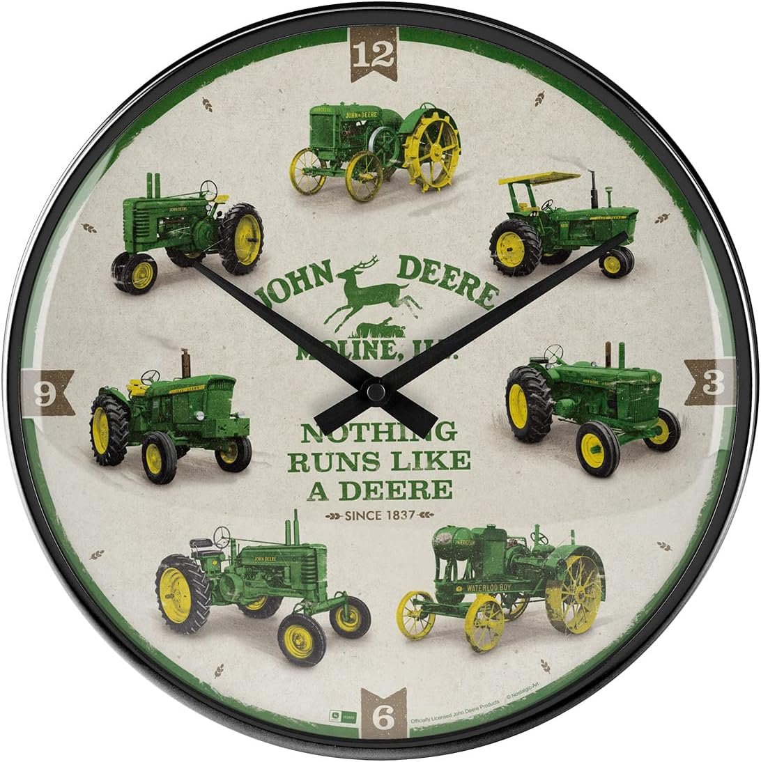 Nostalgic-Art Retro Wall Clock, Diameter 31 cm, John Deere - Model Chart - Gift Idea for Tractor Fans, Original Licensed Product (OLP), Large Kitchen Clock, Vintage Design